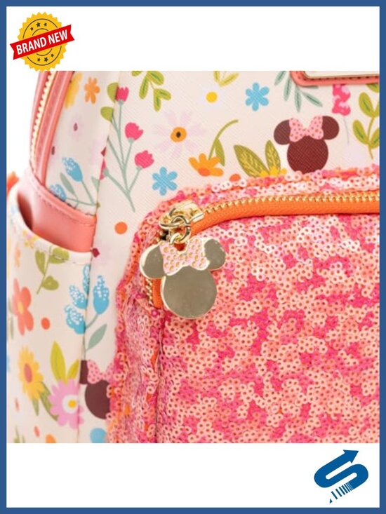 Faux Leather Sequined Floral Mini Backpack with Minnie Mouse Charm main image 4